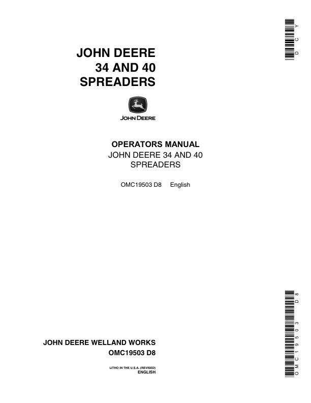 John Deere 34 (-010500), 40 (-006200) Spreaders Operator's Manual (OMC19503)