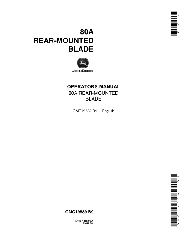 John Deere 80A Rear Blade Operator's Manual (OMC19589)
