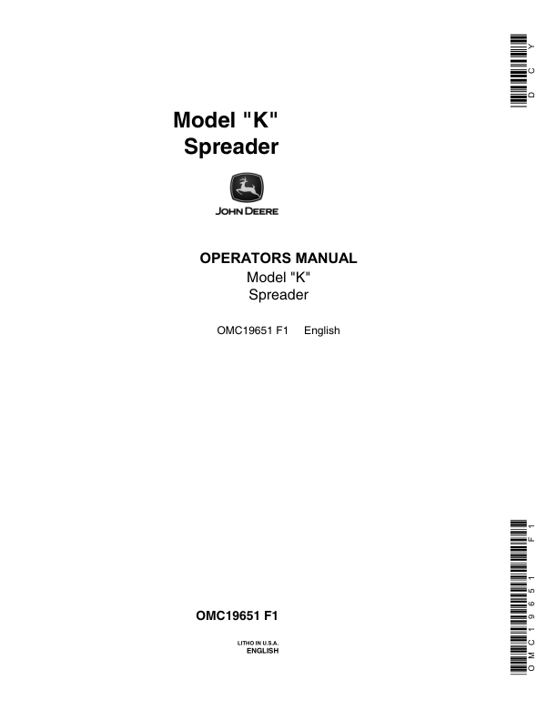 John Deere K Manure Spreader Operator's Manual (OMC19651)