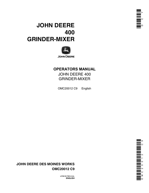John Deere 400 Grinder-Mixer Operator's Manual (OMC20012)