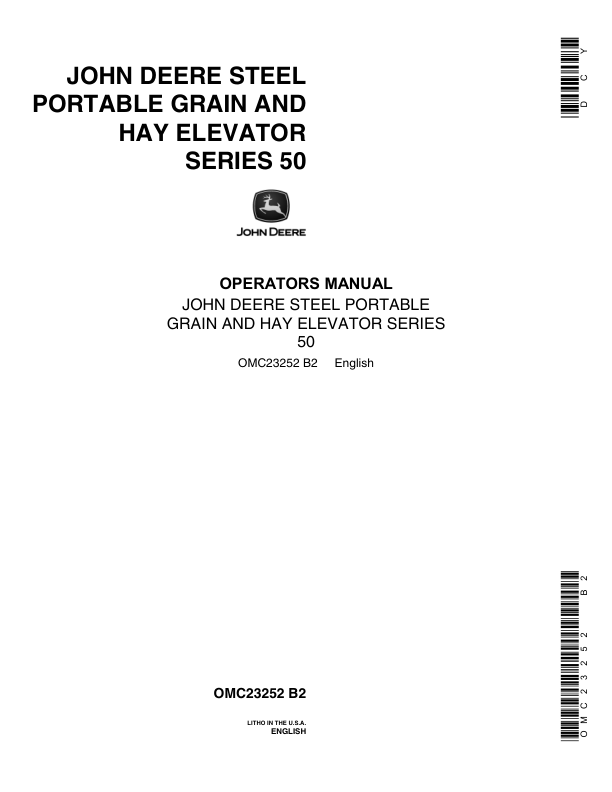 John Deere Steel Portable Grain, Hay Elevator - Series 50 Operator's Manual (OMC23252)