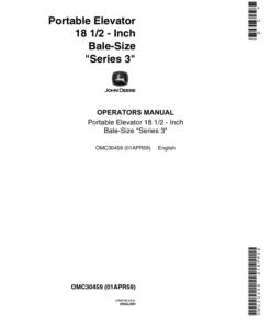 John Deere Portable Elevator, 18 1/2 Inch Bale-Size - Series 3 Operator's Manual (OMC30459)