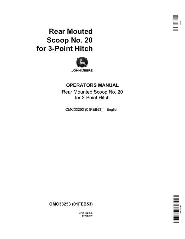 John Deere 20 Rear-Mounted Scoop Operator's Manual (OMC33253)