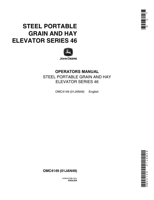 John Deere Steel Portable Grain & Hay Elevator Series 46 Operator's Manual (OMC4149)