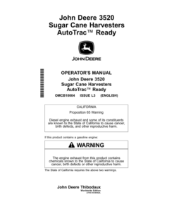 John Deere 3520 SUGAR CANE HARVESTERS AUTOTRAC READY Operator's Manual (OMCB10004)