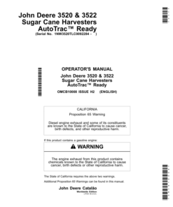 John Deere 3520, 3522 Sugar Cane Harvesters AutoTrac Ready Operator's Manual (OMCB10008)