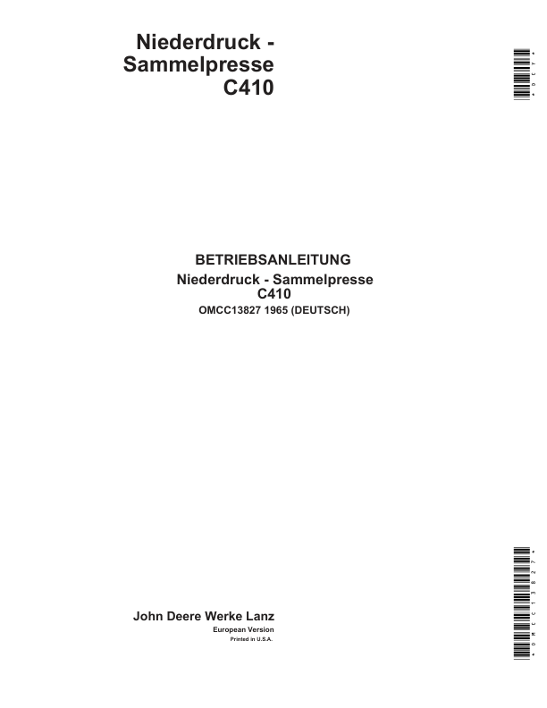 John Deere C410 Low-Density Balers Operator's Manual (OMCC13827)