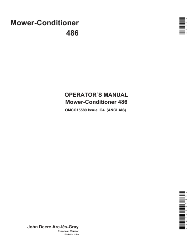 John Deere 486 Mower-Conditioners Operator's Manual (OMCC15589)