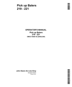 John Deere Pick up Balers 219 - 221 Operator's Manual (OMCC15640)
