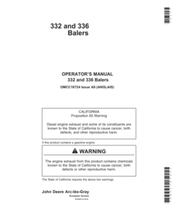 John Deere 332, 336 Balers (European Edition) Operator's Manual (OMCC16724)