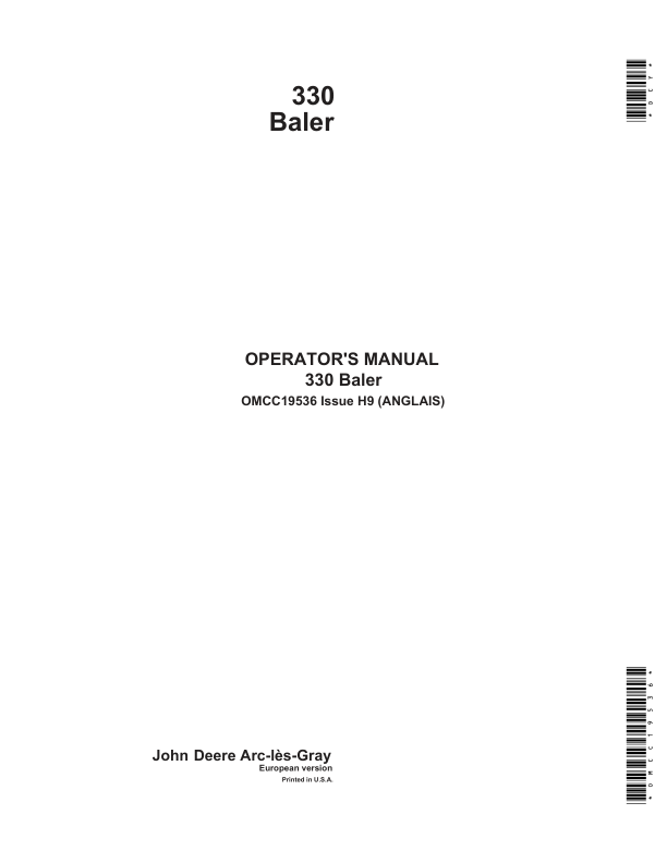 John Deere 330 Baler Operator's Manual (OMCC19536)