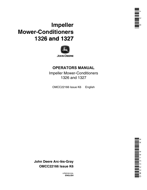 John Deere 1326, 1327 Impeller Mower Conditioners Operator's Manual (OMCC22166)