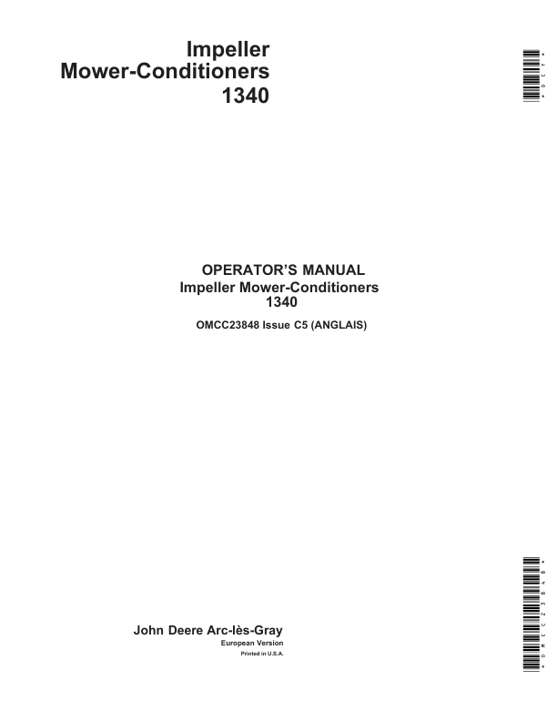 John Deere Impeller Mower-Conditioners 1340 Operator's Manual (OMCC23848)