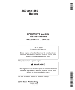 John Deere 359, 459 Balers Operator's Manual (OMCC27596)