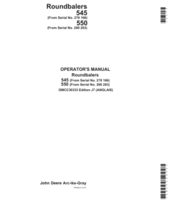 John Deere Roundbalers 545 & 550 Operator's Manual (OMCC30333)