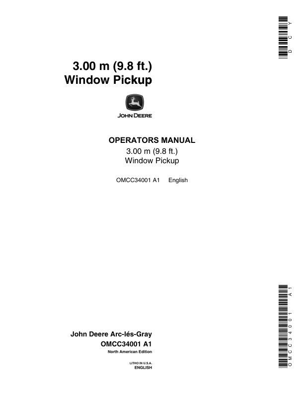 John Deere Self-Propelled Windrow Pickup - 9.8 Foot Operator's Manual (OMCC34001)