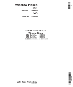 John Deere Windrow Pickup 630 (-049900), 645 (-060200) Operator's Manual (OMCC35248)