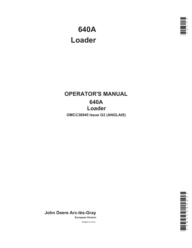 John Deere 640A Loader Operator's Manual (OMCC36945)