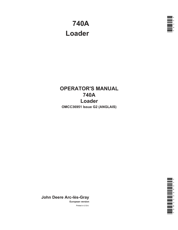 John Deere 740A Loader Operator's Manual (OMCC36951)