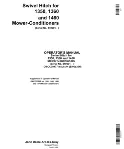 John Deere Swivel Hitch for 1350, 1360, 1460 Mower-Conditioners (340001-) Operator's Manual (OMCC39477)
