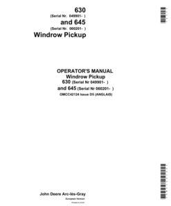 John Deere 630, 645 Windrow Pickup Operator's Manual (OMCC42124)