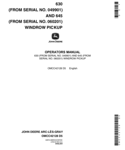 John Deere 630, 645 Windrow Pickup Operator's Manual (OMCC42128)
