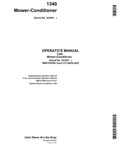 John Deere 1340 Mower-Conditioner Supplement for Machines Operator's Manual (OMCC42592)