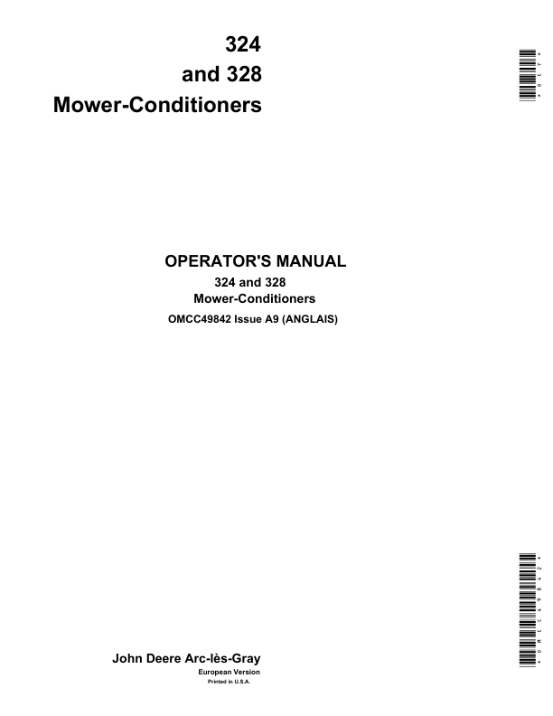 John Deere 324 & 328 Mower Conditioners (Side Mounted) Operator's Manual (OMCC49842)