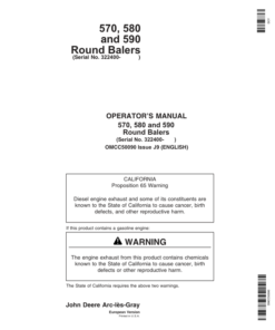 John Deere 570, 580, 590 Round Balers Operator's Manual (OMCC50090)