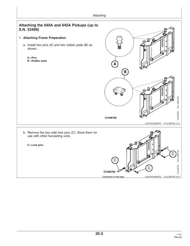 John Deere 630A, 640A, 645A Windrow Pickup Operator's Manual (OMCC58124) - Image 2