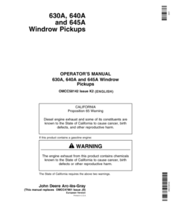 John Deere 630A, 640A & 645A Windrow Pickup Operator's Manual (OMCC58142)