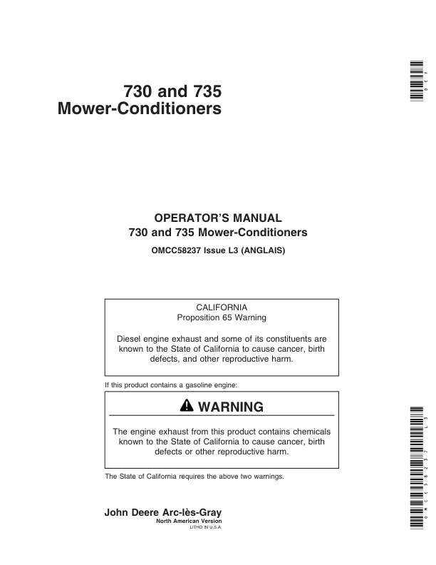 John Deere 730, 735 Mower Conditioner Operator's Manual (OMCC58237)