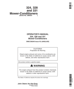 John Deere 324, 328, 331 Mower Conditioner Operator's Manual (OMCC58248)