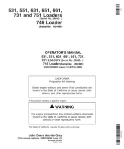 John Deere 531, 551, 631, 651, 661, 731, 751, 746 Loaders Operator's Manual (OMCC58296)