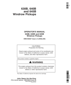 John Deere 630B, 640B, 645B Windrow Pickups (-106482) Operator's Manual (OMCC58327)