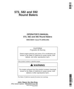 John Deere 572, 582, 592 Round Balers Operator's Manual (OMCC58341)