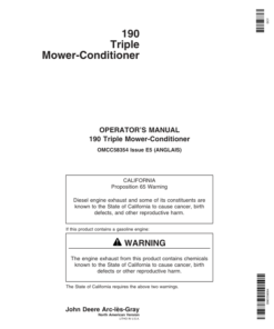 John Deere 190 Triple Mower-Conditioner Operator's Manual (OMCC58354)
