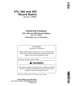 John Deere 572, 582, 592 Round Balers Operator's Manual (OMCC58407)