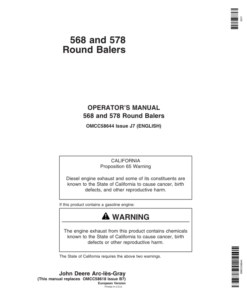 John Deere 568, 578 Round Balers Operator's Manual (OMCC58644)