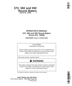 John Deere 572, 582 & 592 Round Balers Operator's Manual (OMCC58667)