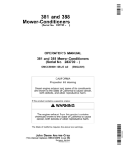 John Deere 381, 388 Mower Conditioner Operator's Manual (OMCC58900)