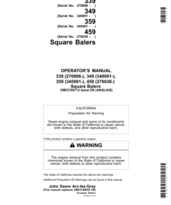 John Deere 339, 349, 359 & 459 Square Balers Operator's Manual (OMCC59112)