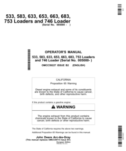 John Deere 533, 583, 633, 653, 663, 683, 753, 746 Loaders Operator's Manual (OMCC59227)
