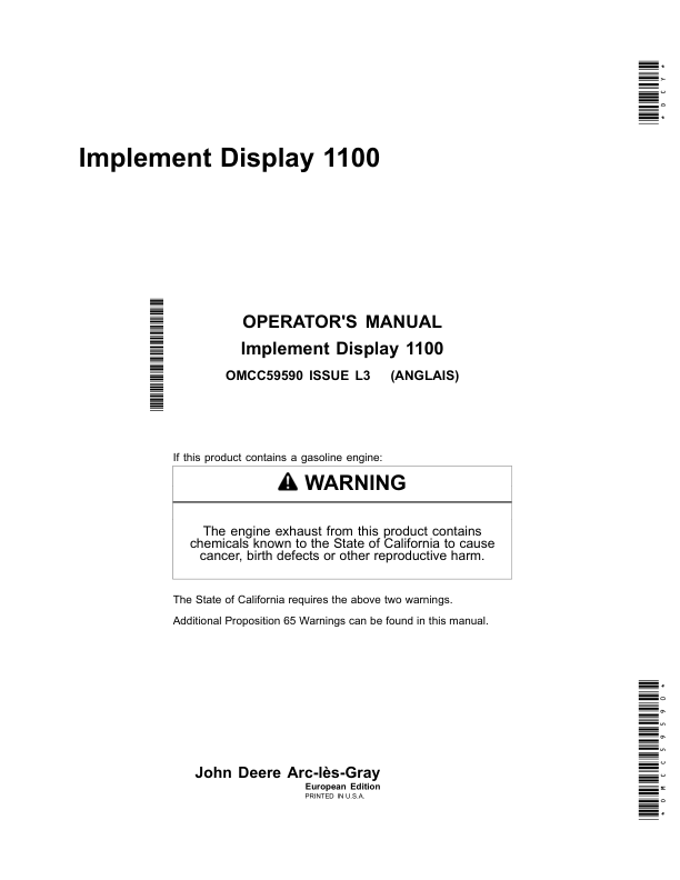 John Deere Implement Display 1100 Operator's Manual (OMCC59590)