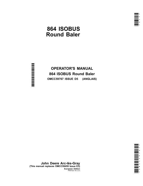 John Deere 864 ISOBUS Round Baler Operator's Manual (OMCC59767)