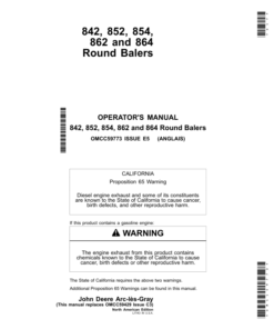John Deere 842, 852, 854, 862 & 864 Round Balers North America Operator's Manual (OMCC59773)