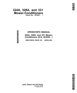 John Deere 324A, 328A & 331 Mower-Conditioners (291020-) Operator's Manual (OMCC60030)