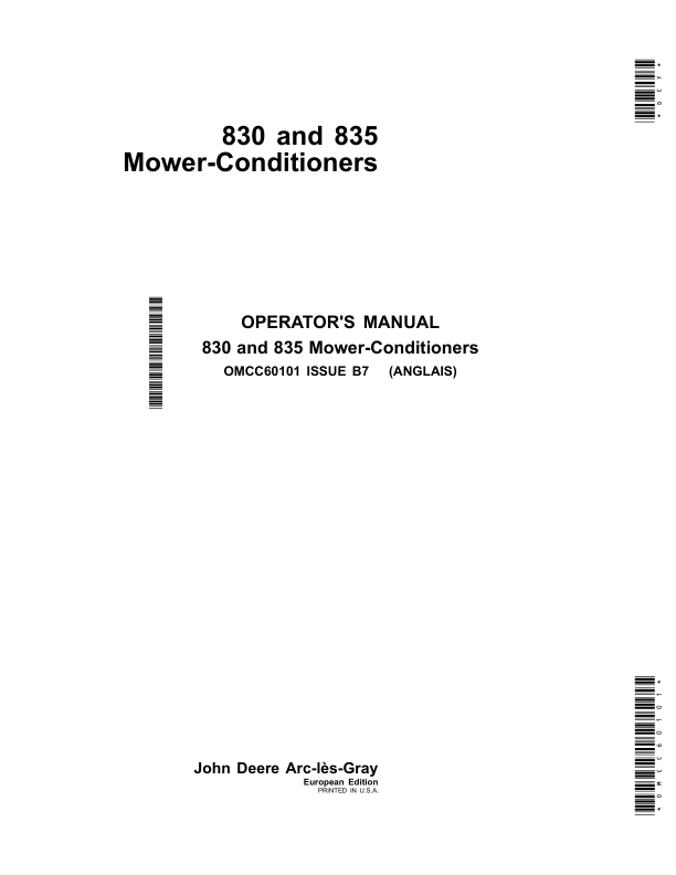John Deere 830 & 835 Mower-Conditioners Operator's Manual (OMCC60101)