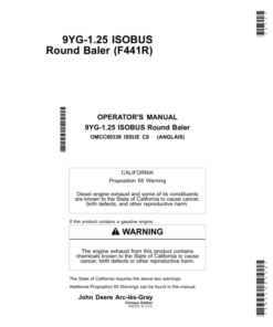 John Deere 9YG-1.25 ISOBUS Round Baler (F441R) Operator's Manual (OMCC60338)