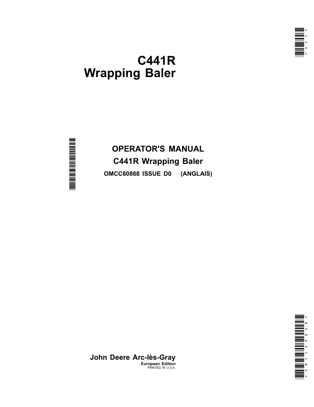 John Deere C441R Wrapping Baler (With Film Binding) Operator's Manual (OMCC60868)